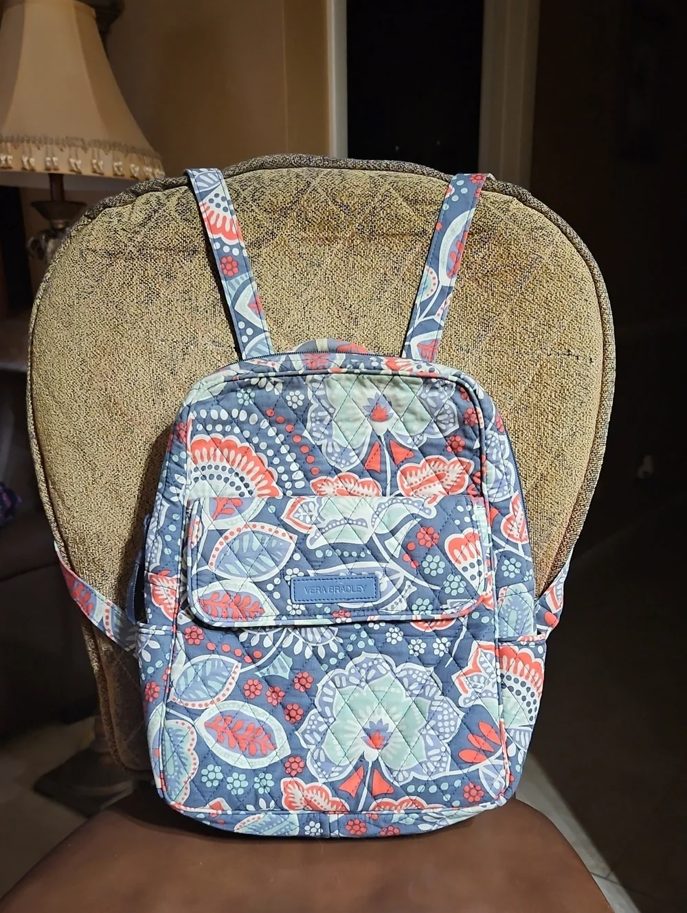 Vera Bradley Normadic Floral Quilted Backpack Bag Purse Gray Blue Green Red